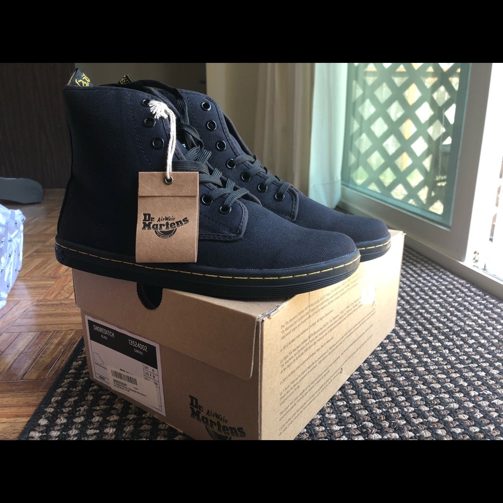 UNISEX Doc Martens black canvas boots NWT and box